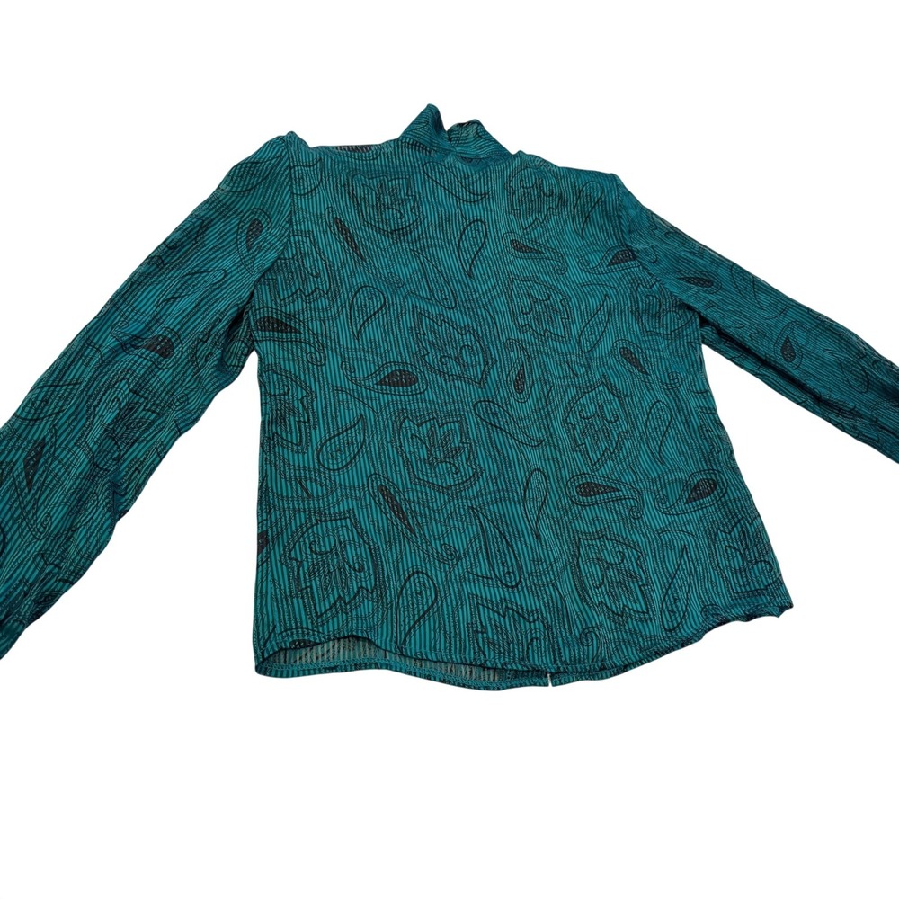 Jonathan Martin Vintage Teal Paisley Bow Tie Neck Long Sleeve Blouse Size 9/10